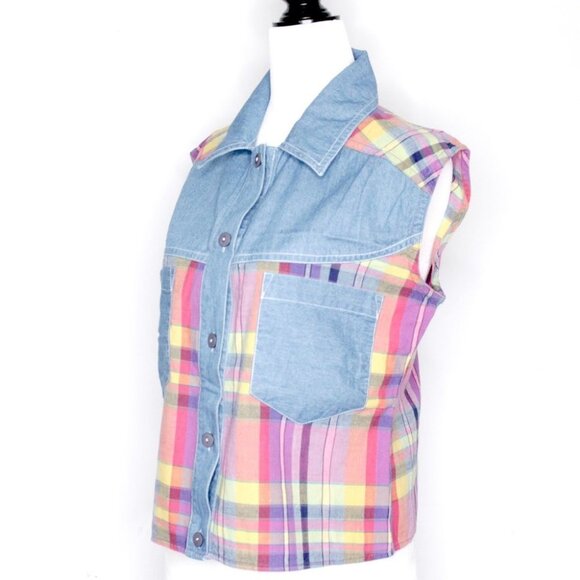 Women's Plaid Denim Sleeveless Top Size S - Picture 4 of 7